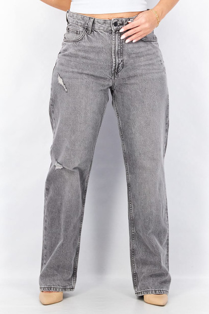 Ochiq yuvilgan kulrang denimdan tikilgan ayollar jinsi shimlari