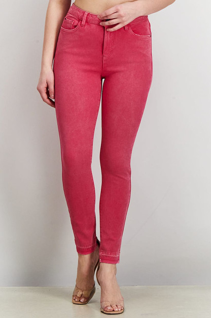 Skinny Fit ayollar jinsi shimlari, yuvishda cho'zilgan, pushti
