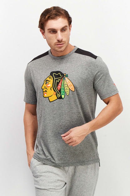 Мужская спортивная одежда, облегающая хоккейная футболка Blackhawks с короткими рукавами, серая комбинированная