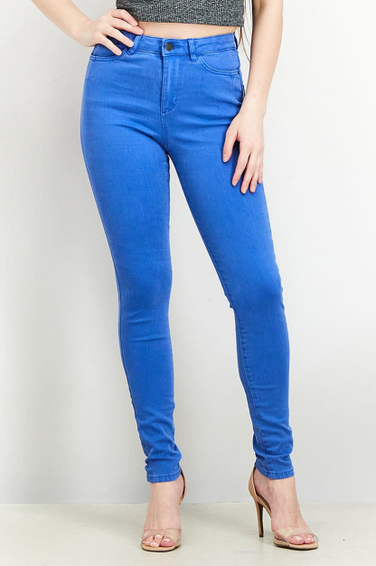 Elastik denimdan ayollar uchun qattiq tekis jinsi shimlar, ko'k