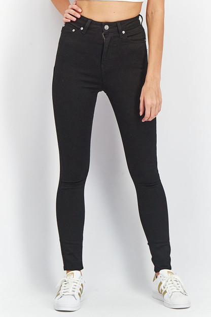Skinny Fit ayollar monofonik cho'zilmaydigan jinsi shimlar, qora