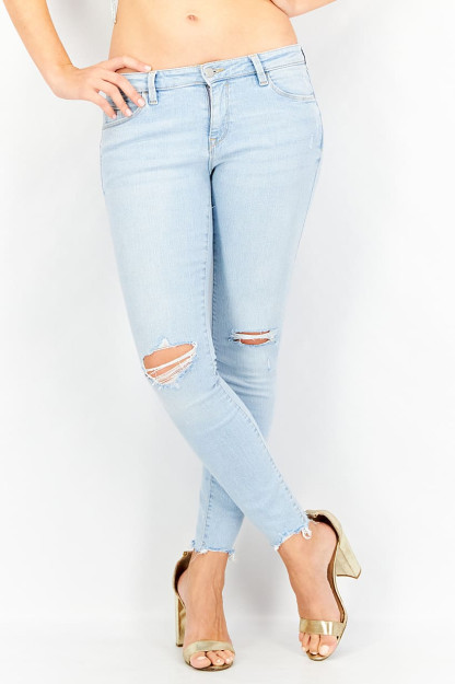 Skinny Fit Light Wash Denim ayollar jinsi shimlari, ko'k