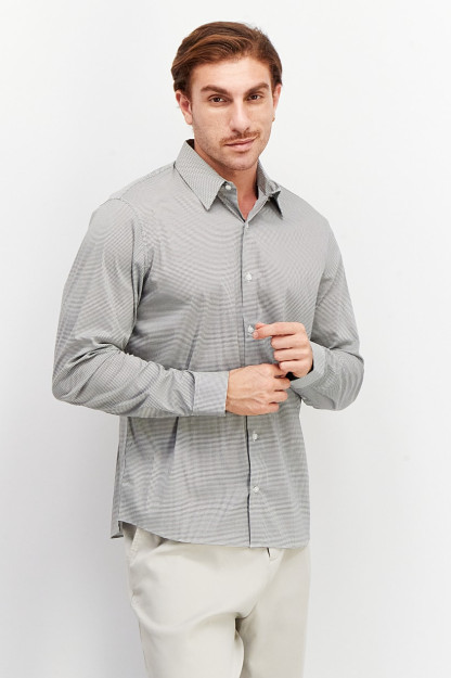 Slim Fit erkaklar uchun uzun yengli bosma tasodifiy ko'ylak, kulrang