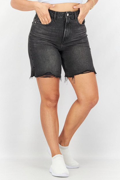 Oddiy yuvilgan Denim kesilgan ayollar uchun qisqa Denim, qora yuvish