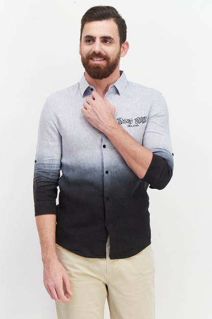 Мужская повседневная рубашка с вышивкой Slim Fit с рукавом 3/4, светло-голубая/серая