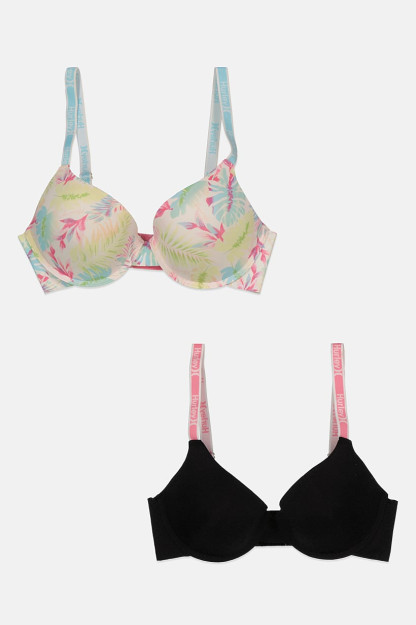 2 qismli ayollar uchun Push-up sutyen, sariq / qora