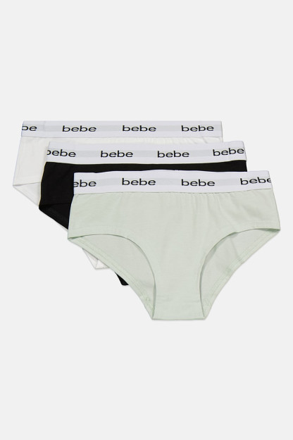 Ayollar brendi logotipi bikini külot, 3 ta paket, oq / qora / Yalpiz yashil