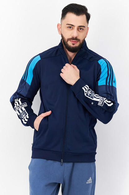 Erkaklar uchun uzun yengli sport ko'ylagi, to'q ko'k / oq