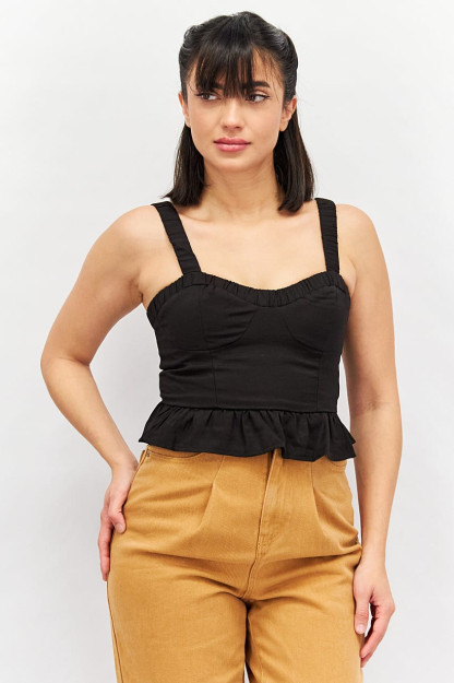 Женский однотонный укороченный топ без рукавов с квадратным вырезом, черный