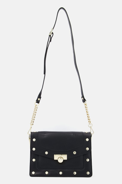 Brend logotipi tushirilgan ayollar xoch sumkasi, 27 L X 19 H X 9 W sm, qora