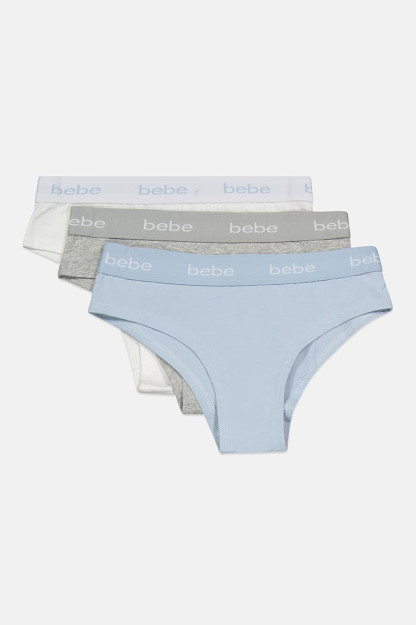 Cheeky ayollar brendi logotipi Panties, 3 ta paket, oq / och ko'k / kulrang
