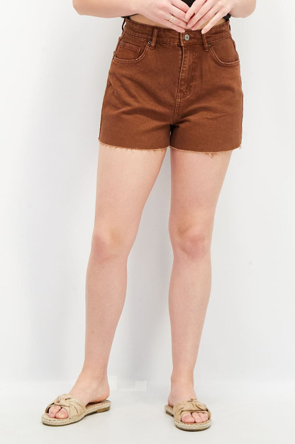 Женские однотонные джинсовые шорты Mom Fit, коричневые