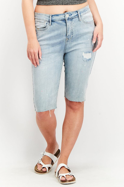 Rip Short ayollar yuvilgan cho'ziluvchan Denim, ko'k yuvish