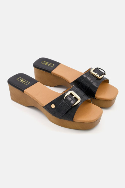 Ayollar slip sandallari-takozlar, qora