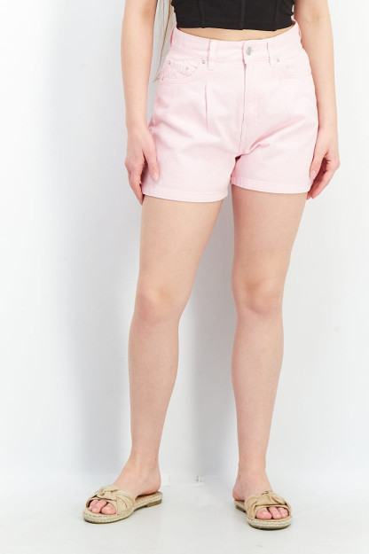 Женские джинсовые шорты Mom Fit с завышенной талией, розовые