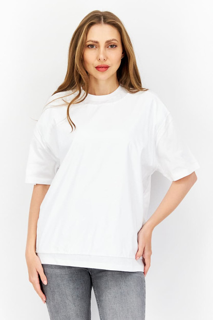 Женская однотонная футболка Оверсайз с круглым вырезом и коротким рукавом, белая