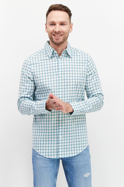 Slim Fit erkaklar uchun uzun yengli to'rli ko'ylak, och yashil / oq