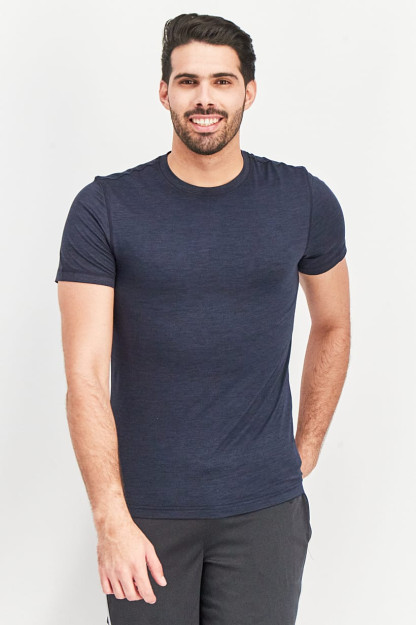Slim Fit erkaklar uchun qisqa yengli Heather ko'k rangli mashg'ulot futbolkasi