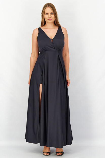 Graci v-bo'yinli ayollar uchun Maxi drapery libosi, qora