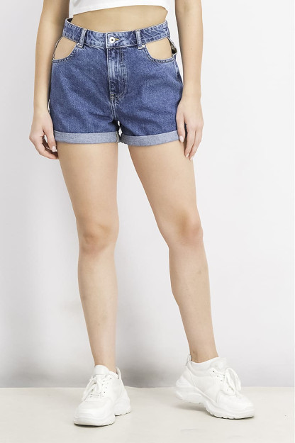 Ayollar Jinsi shortilar Mom Fit, ko'k yuvish