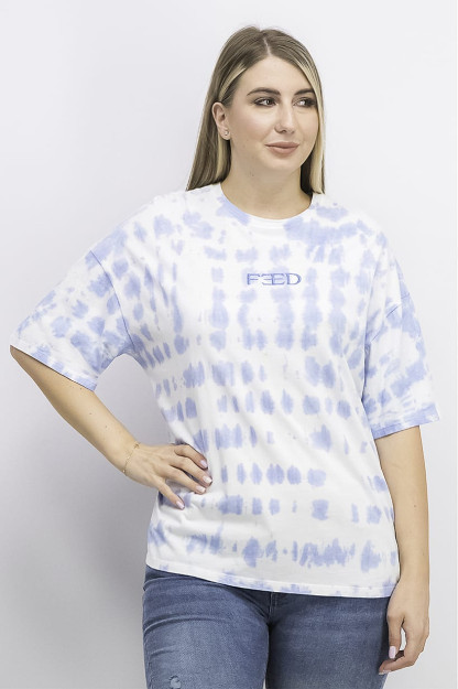 Tie Dye ayollar uchun bo'yinbog'li qisqa yengli futbolka, ko'k kombinatsiyalangan