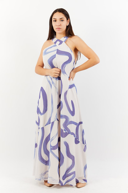 Tie Dye ayollar Maxi libosi, ko'k kombinatsiyalangan