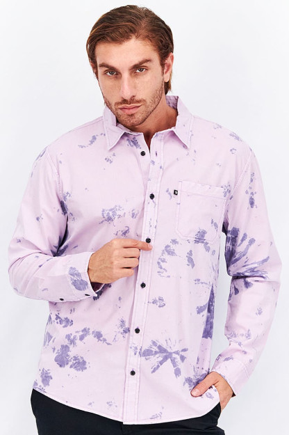 Erkaklar uchun Slim Fit Tie Dye uzun yengli oddiy ko'ylak, lavanta sovuq