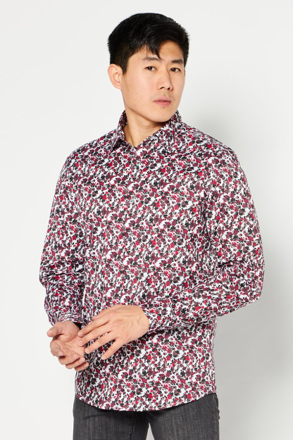 Slim Fit erkaklar uchun gulli bosma va uzun qisma ko'ylak, qizil kombinatsiyalangan