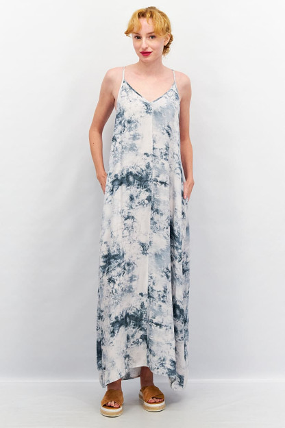 Tie Dye ayollar uchun bosma Maxi ko'ylak, Turkuaz / oq