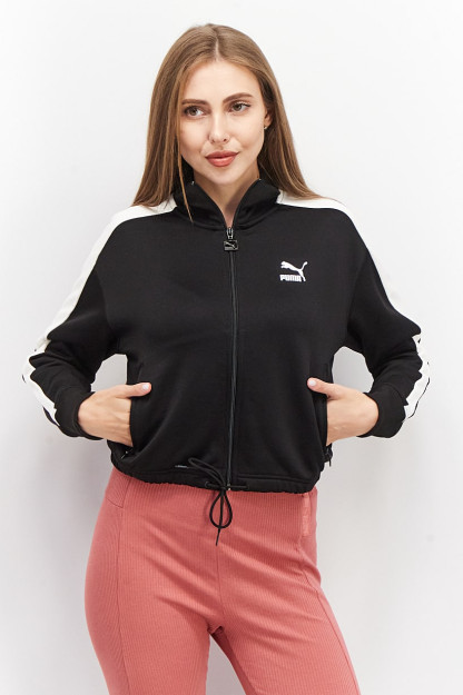 Fullzipper ayollar uchun uzun yengli sport ko'ylagi, qora / oq
