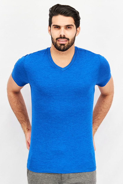 Мужская тренировочная футболка Slim Fit с коротким рукавом классического синего цвета