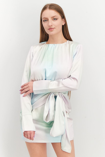 Женское мини-платье с запахом спереди и принтом Tie Dye, комбинированное сине-зеленое