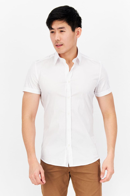 Мужская однотонная повседневная рубашка Super Slim Fit с коротким рукавом, белая