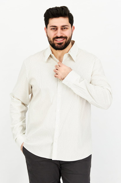 Мужская повседневная рубашка Slim Fit с длинным рукавом в микро-горошек, белая комбинированная