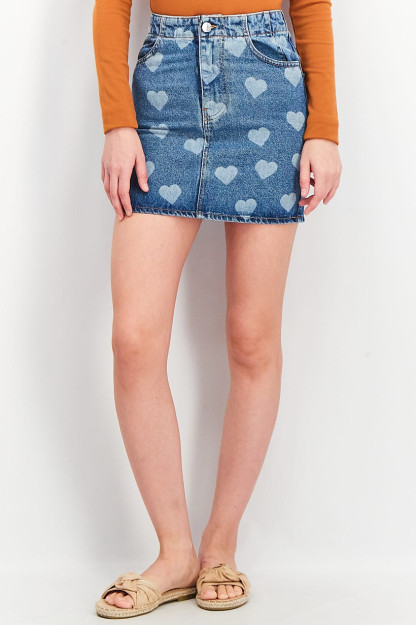 Ayollar Denim mini yurak bosma yubka, ko'k