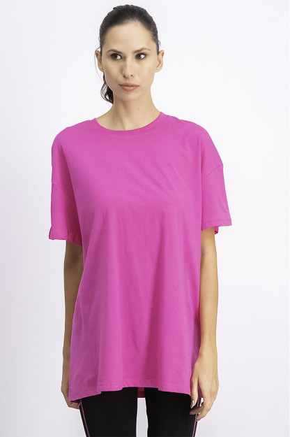 Женская однотонная футболка с круглым вырезом и коротким рукавом, Fuschia
