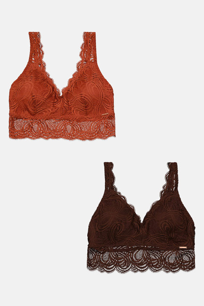 2 qismli dantelli astarli, jigarrang/zanglagan ayollar uchun bralette