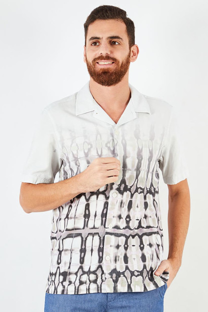 Regular Fit Tie Dye erkaklar uchun qisqa yengli oq/qora/binafsha rangli tasodifiy ko'ylak