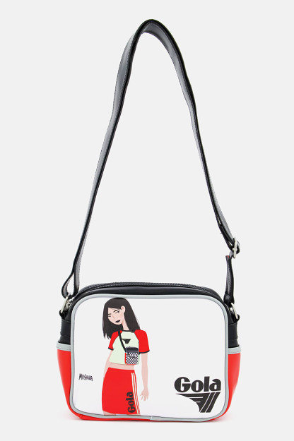 Ayollar uchun grafik bosma elkama-sumka, 18v x 23l x 9w sm, oq / qizil / qora