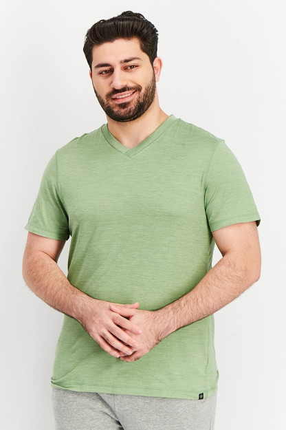 Slim Fit erkaklar uchun qisqa yengli mashg'ulot futbolkasi, Basil Green Heather