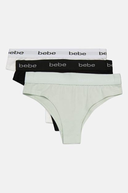 Brend logotipi bilan ayollar uchun tanga külot, 3 ta paket, oq / qora / Yalpiz yashil