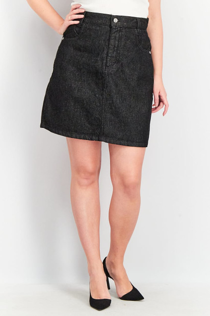 Ayollar qora Denim mini kir yuvish yubka, qora