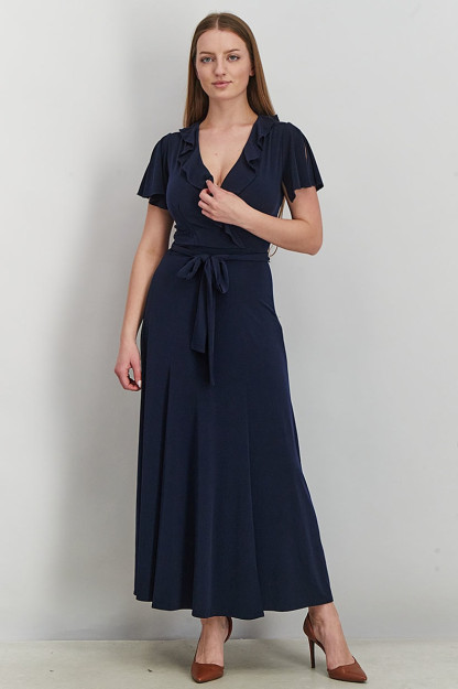 Ayollar uchun monofonik Maxi kamarli libos, indigo rangi