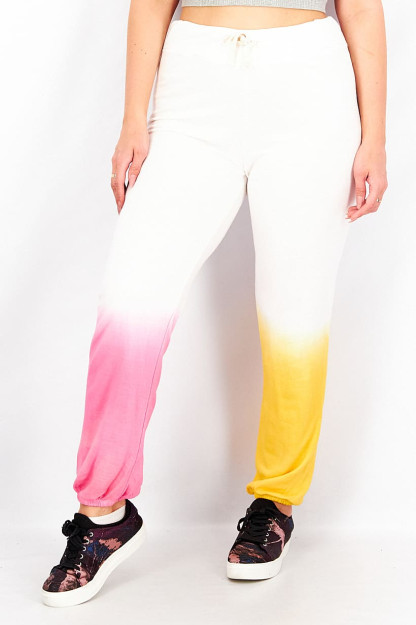 Tie Dye galstukli ayollar uchun muntazam mos sport shimlari, oq / pushti / to'q sariq