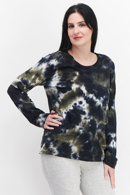 Ayollar uchun bo'yinbog ' va uzun yengli Tie Dye ortiqcha o'lchamli, qora