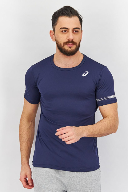 Slim Fit erkaklar uchun qisqa yengli mashg'ulot futbolkasi, Peacoat ko'ylagi