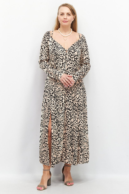 Pushti/qora rangdagi hayvon naqshli ayollar Maxi libosi