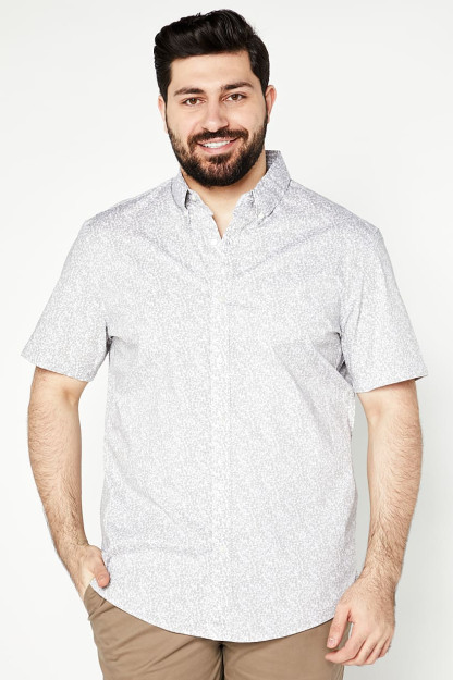 Slim Fit erkaklar uchun to'liq uzunlikdagi bosma ko'ylak, kalta yengli, kulrang / oq