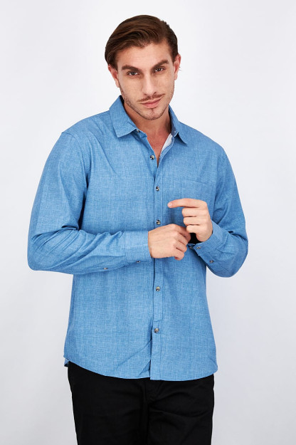 Slim Fit Heather erkaklar uchun uzun yengli ko'ylak, ko'k