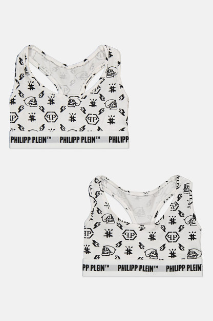 Ayollar uchun 2 qismli, oq/qora uzunlikdagi bosma bralette